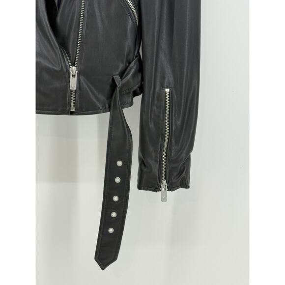 Womens Black Faux Leather Moto Jacket XS - Picture 3 of 5